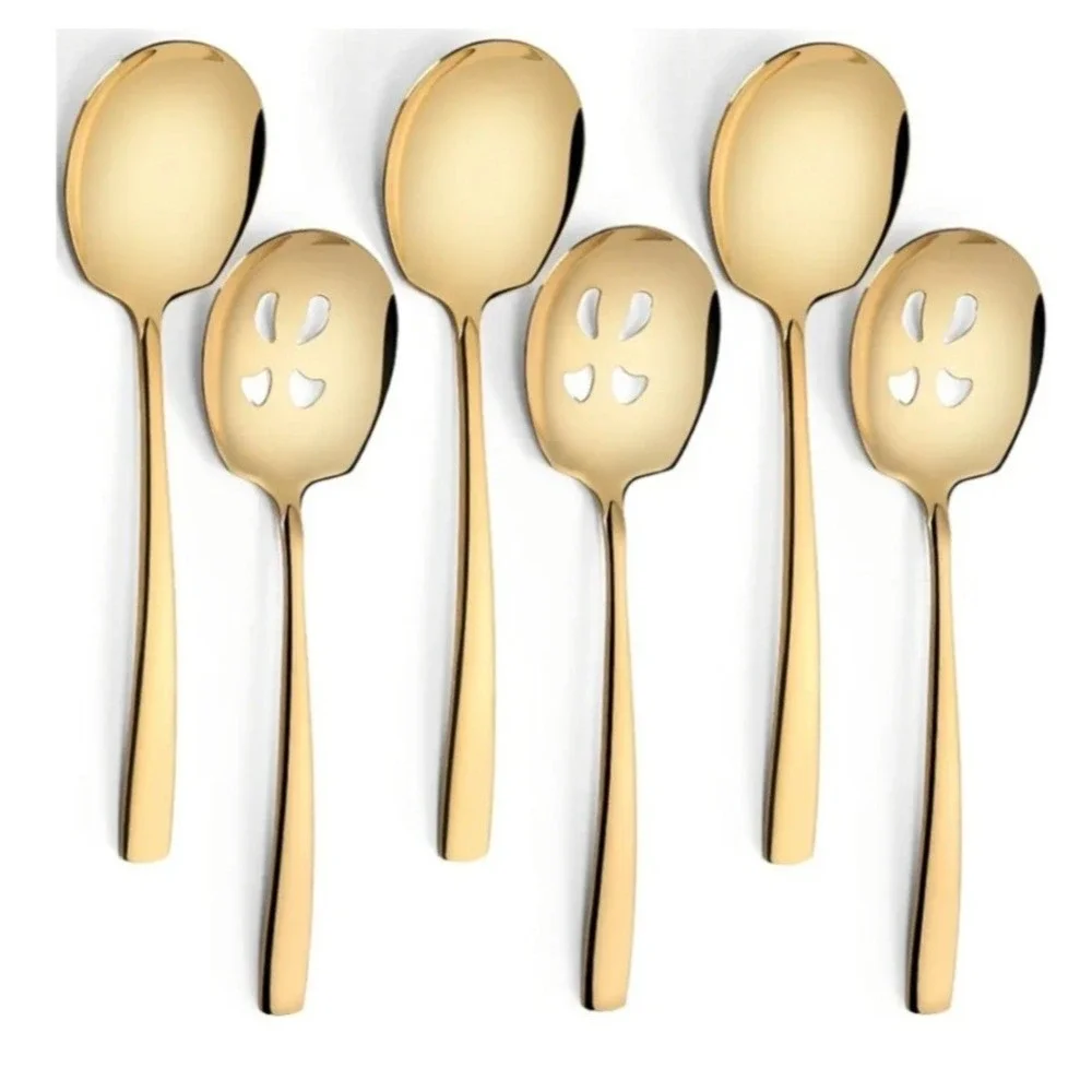 Large Serving Spoons Set Stainless Steel 9.14 Inch (Set of 6 Gold)‎